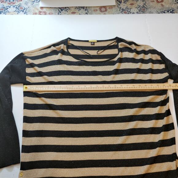 Dana Buckman Black Gold XL Metallic Knit Sweater Stripped With Side Buttons - Picture 5 of 7